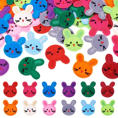 120 st. Konijn hoofd naaien op patches, diverse cartoon konijn konijn geborduurd ijzer op kleding Patches Appliques voor kostuum decoratie reparatie