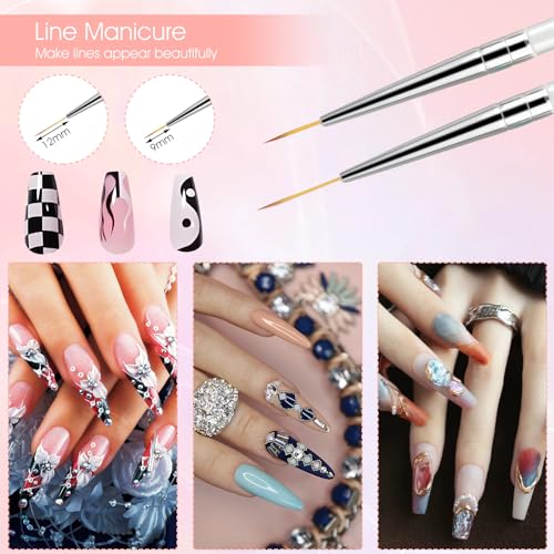 Microtype Nagel penseelset, 10 stuks dun nagelborstel, transparante handgreep, vingernagelborstel, patroonontwerp, tekengereedschap voor details, fijne stippen, 7/9/12/18/24 mm 4