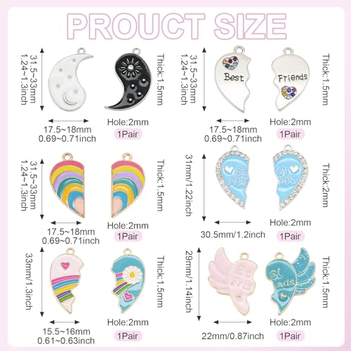 6 Paren Heart Friendship Hangers Emaill Rainbow Matching Heart Hangers Beste vrienden Dangle Charms Hart Split hangers voor DIY ketting sieraden maken, Emaill, Emaill 4