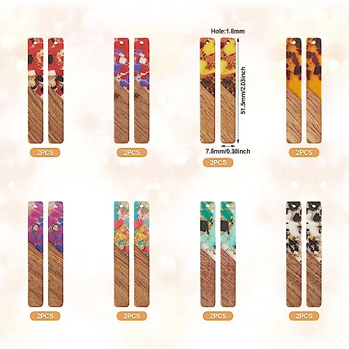 16st/8 paar Hars Walnut Hout Rechthoekige Charm met Goud Foil Kleurrijke Patchwork Grote hangers voor DIY ketting oorbellen hangen sieraden maken