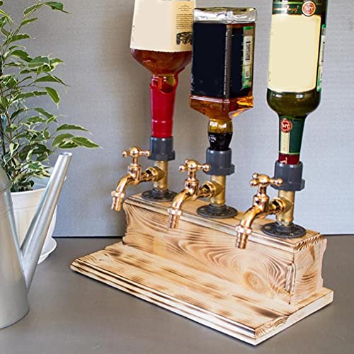 2021 Whiskey Houten Dispenser Vaderdag Triple Schnaps Alcohol Whiskey Wood Dispenser Faucet vorm Spout party diner bar en drank station 4