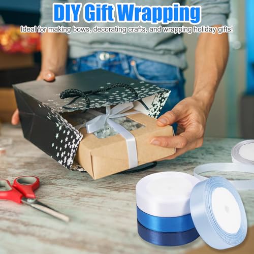 4 Rolls Satin Ribbon Blue, 20mm Brede Gift Ribbon Solid Color Ribbon Stoffen Lint 22M Blue Cadeau Lint Decoratieve Lint, Cadeau Lint voor Cadeau, Ambachten, Bruiloft Decoratie, Cadeauverpakking 4