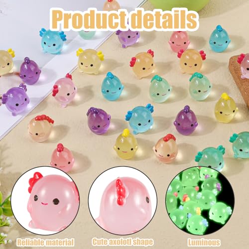 36 st. Mini Resin Axolotl Miniatuur Dinosaurus Figurines, Glow in the Dark Small Animal Figures Verberg kleine lichtgevende Charm Ornament voor DIY Home Tuin Decor (6 kleuren, 2 stijlen) 4
