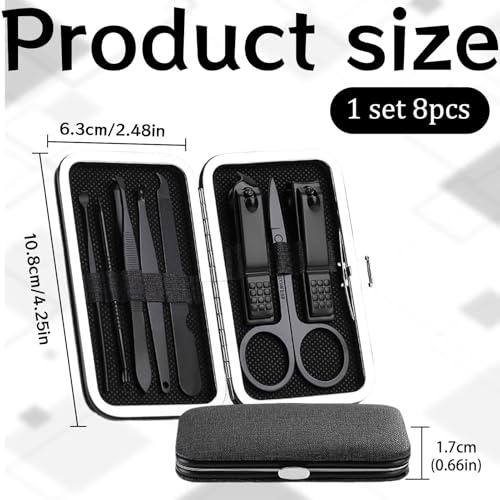 Manicure Set van 8 Nagelverzorging Set roestvrij staal Manicure Nagel set met lederen tas Nagel schaar Set voor Manicure wenkbrauw correctie oor Wax Removal Unisex Zwart