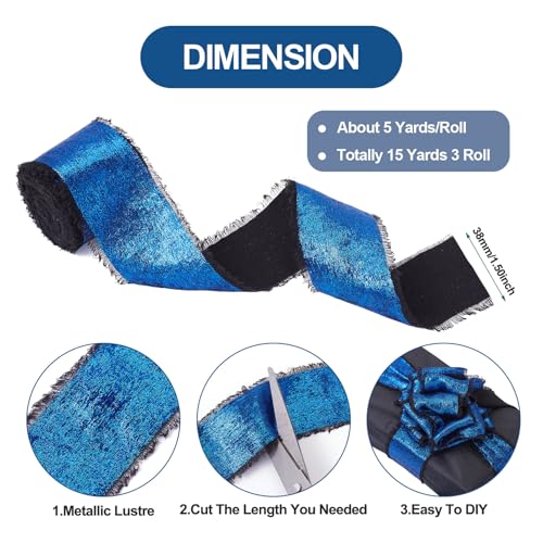 15m glitter gerafeld linten glanzend metalen lint franje rauw rand 1-1/2 inch linten voor kerstboom bruiloft bloem boeket bruids douche dozen inpakken haar boog krans ambacht 5