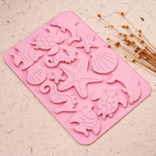 2 st. Marine Organism Siliconen Vormen Turtle Dolfijn Vis Shell Sterrenvis Zeepaard Bakvormen voor Candy Biscuits Zeep Kaars UV Harscraft