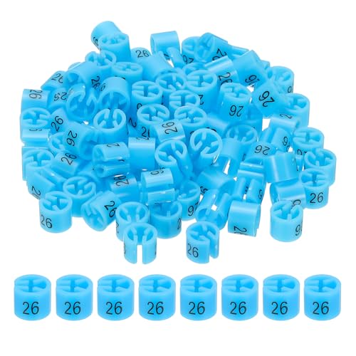 100st Coat Hanger Markers Nummer 26 Tags Fit 3mm Rod Garment Maat Tag Hanger Clips Ronde kleur Coding Label voor kleding Hangers, Blauw