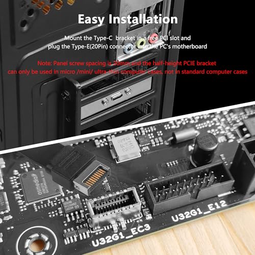 USB 3.1 Voorpaneel Header Type-C Uitbreiding Kabel met Panel Mount Schroef 10Gbps Type-E 20 Pin Man naar USB-C Vrouwelijke Adapter Kabel met Halve Hoogte Bracket, 30cm/11.8inch (Half 4