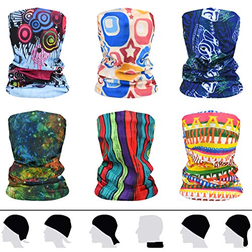 Bandana Hoofdband, 6 Pack Wasbare Gezicht Dek Neck Sjaal Hoofddoek, Multifunctionele Bescherming Balaclava, Ademende Snood, Hoofdband UV-weerstand voor Outdoor Sport, # 1 Type-A Patroon