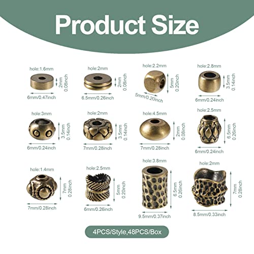 48 st. Tibetaanse stijl Kralen Spacers Antiek brons metaal messing platte ronde kubus column kralen voor vintage armband oorbellen Charms kralen sieraden maken 5