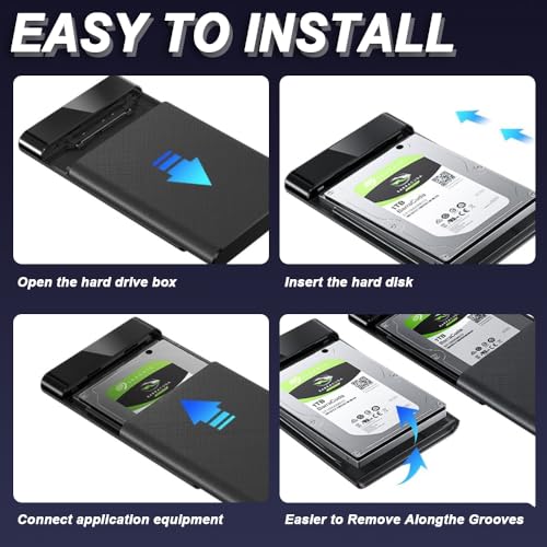 2.5" USB 3.0 naar SATA harde schijf externe behuizing, 5Gbps gereedschapsloze USB 3.0 naar Sata III Harde schijf behuizing voor 7mm/9.5mm HDD SSD, Ondersteunt UASP (zwart) 5