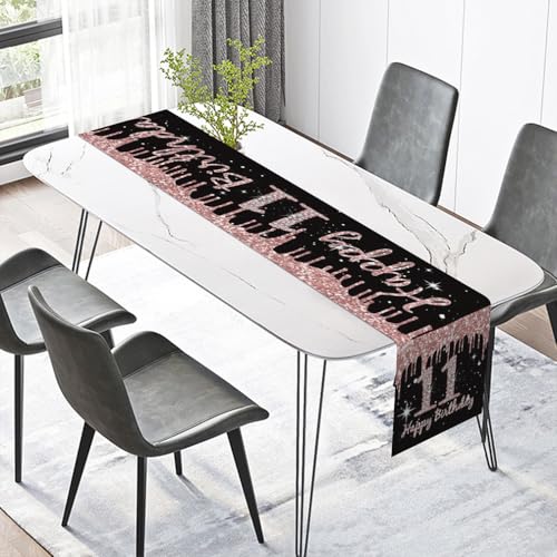 Gelukkige 11e Verjaardag tafelloper 11e verjaardag meisje inrichting keuken ettafel inrichting tafelband verjaardagsfeest tafelgeld inrichting voor thuis, zwart roségoud 4