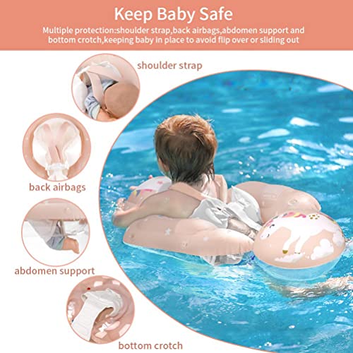 Baby Zwemring met Sun Canopy, Pony Opblaasbaar Zwemring, Baby zwemtrainer Baby zwemhulp met verwijderbare zonbescherming, Zwemring voor baby's, peuters, roze, L(6-30 maanden) 5
