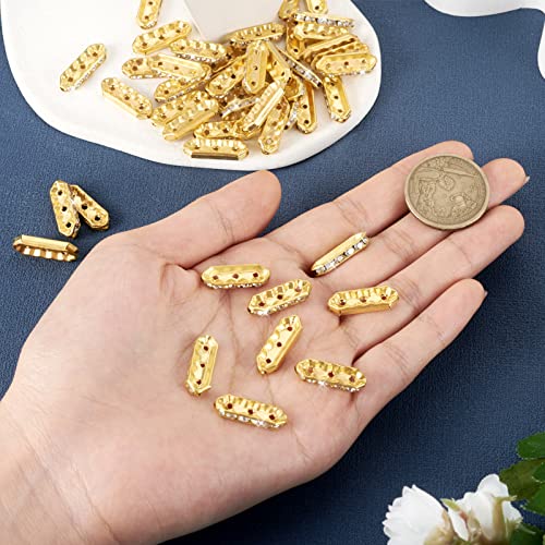 100 st. 3 Gaten Spacer Kralen Hexagon Iron Rhinestone Bridge Spacers Multi Strand Kralen Connector met Rhinestones voor Multilayer armband sieraden maken, Goud 4