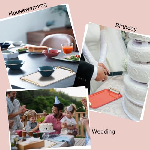 30x20cm Plastic tray met gouden handgrepen, herbruikbare tray Rechthoekige feestschotels voor dessert, koffietafel, woonkamer keuken countertop, wit 5