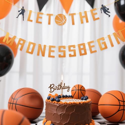 Banner Laat de gekte beginnen, Glitterpapier Basketbalthemabanner Creatieve Basketbalevenementenbenodigheden Decoraties voor Sportthemafeesten (Oranje) 3