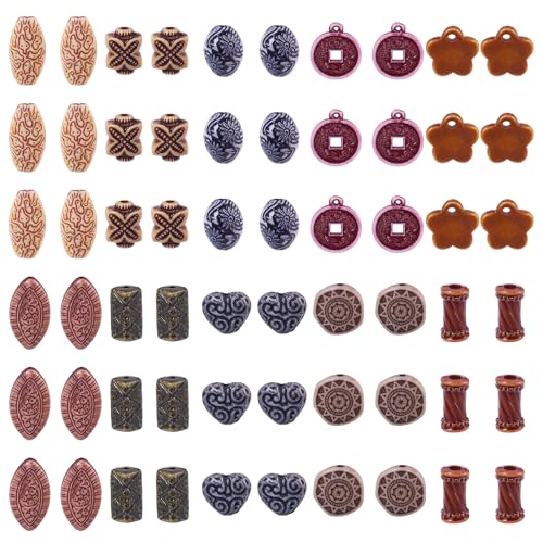 100G Vintage kralen Ovale kolom met bloem patronen acryl spacer kralen Tibetaanse stijlen Opaque Assorted acryl bedels Bulk voor DIY armband sieraden maken