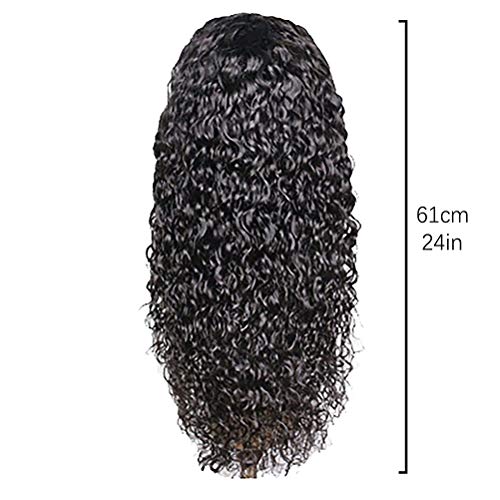 61 cm Women's Curly Real Hair Wig Black Lace Front Wig Swiss Lace Front Wig Real Hair Curly Black 3