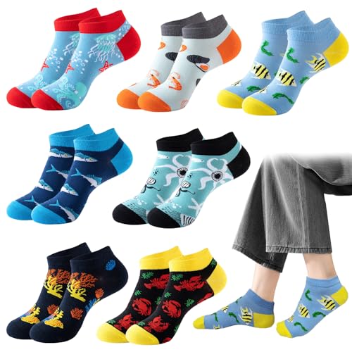 Vrouwensokken Katoen 7 Paren Weekly Grappige Sokken met Zee Dierenpatroon Comfortabele Katoenen Sokken voor Vrouwen, Maat 39-42, Multiverpakking, Kleurrijk, 39-42 EU, kleurrijk