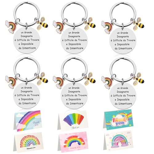 Meester Keychain, 6 stuks, Roestvrij staal Dank u Meester voor leraar, Professor Coach, Dank u Card Gift, Zilver, One Size, zilver, One size