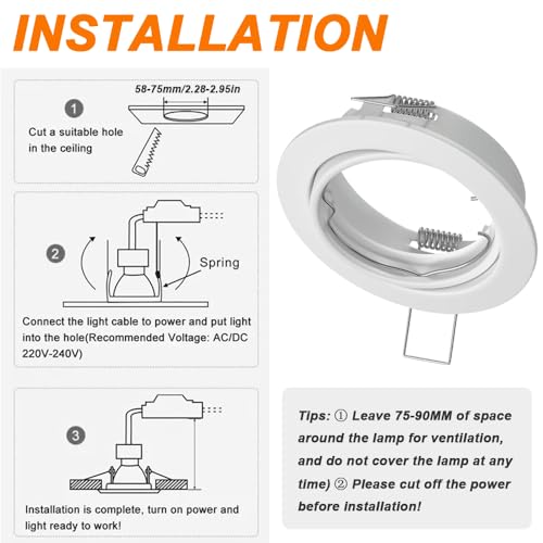 LED inbouw plafond licht montage frame rond met MR16 lamphouder, wit metalen inbouw frame zonder velg voor 2,8 inch GU5.3 stopcontact (6 stuks) 3