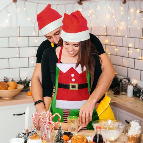 Apron en Hoed Kerstmis Apron Hoed Rood Groen Keuken Style Dwerg Elf voor Restaurant Grill Garden Bistro Cafe Decoratie Partij Kerstmis Kostuums Carnaval Cosplay, Groen, One Size, groen 3