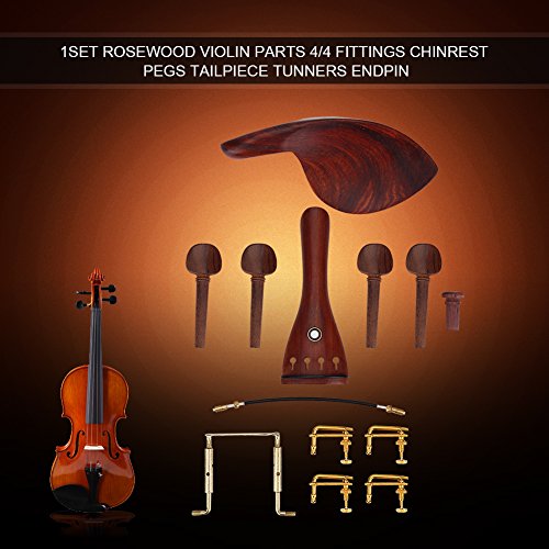 4/4 Volledig Maat Viool Accessoires Kit, Rosewood Viool Onderdelen 4/4 Handgemaakte Set Chin Ondersteuning Pegs Tailpiece Tunners Endpin Essentieel voor Viool Lovers