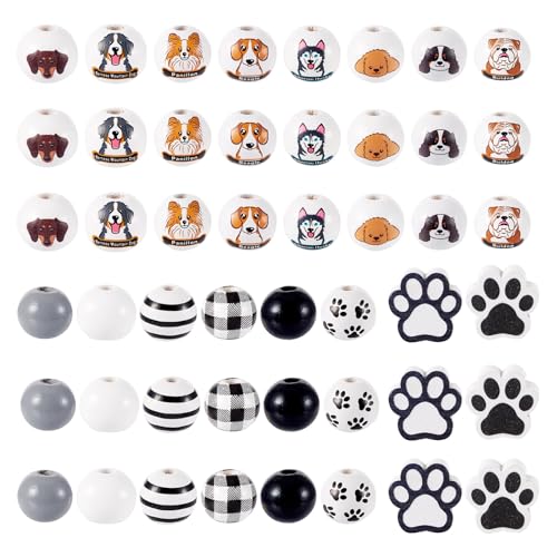 230 st. Honden Hout Europese kralen Mooie honden Husky & Shepherd & Bulldog ronde houten spacer kralen 15mm Hout grote hole kralen voor DIY armband sieraden maken
