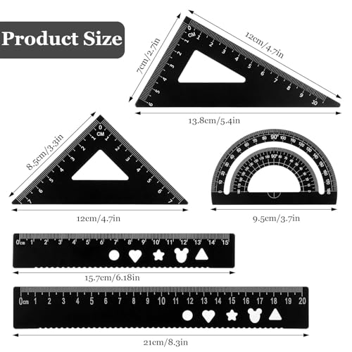 5 Stuk aluminium Legering Liniaal set, Metaal Geometrie Driehoek Liniaal set, Liniaal Protractor set voor studenten, leraren, ingenieurs en ontwerpers