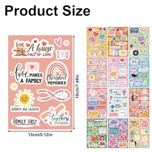 12 stuks Familie Scrapbook Stickers, Papier Scrapbook Stickers Fotoalbum Embellishment Memorial Stickers voor Familie Bonding Geliefde Momenten Visionboard Party Decoratie