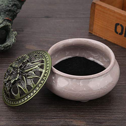 Ceramic Incense Burner, Ceramic Incense Holder met messing Calebas Porseleinen Incense Holder voor Tea Room Ornament (Diamond Gray)