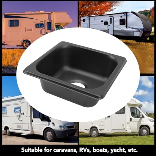 Roestvrij staal aanrecht, RV aanrecht 175 X 160 X 70 Mm RV aanrecht 304 Roestvrij staal Zwarte gegalvaniseerde drop-in bar aanrecht voor boot caravan, zwart, drop-in 4