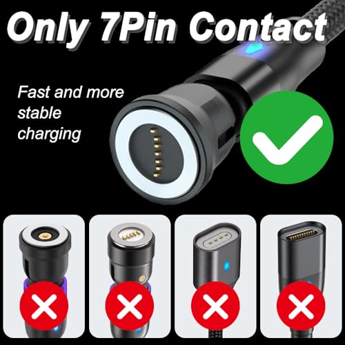 7-pins PD 60 W magnetische oplaadkabel, 540° draaibare Type-C naar Type-C magnetische telefoonkabel met LED-lampje, met 7-pins Type-C magnetische tips 3