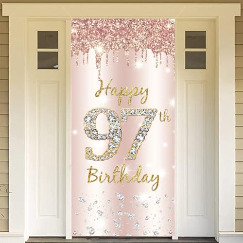 97e verjaardag decoratie vrouwen, Gelukkig 97e verjaardag deur banner roos goud,97e verjaardag stof teken poster deur decoratie,97e verjaardag achtergrond banner dames, verjaardag feest welkom teken