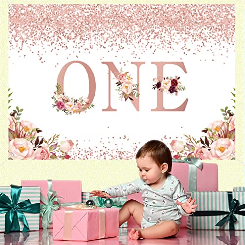 Eerste verjaardag Achtergrond Bloemen Golden Dots Fotografie Achtergrond Baby Meisje gelukkig 1. Verjaardag feest decoraties levert 120cm 4