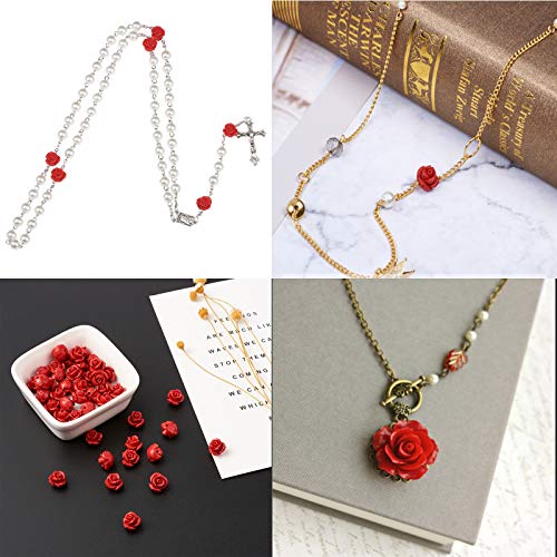 50 st. Red Rose Cinnabar kralen Detail gesneden bloem spacer kralen 10mm Rose bloemblaadjes Link Charms kralen voor Valentijnsdag sieraden het maken van bruiloft decoratie decoratie ambachten Hol 5