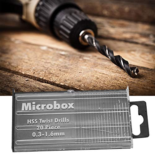 Mini Boor, Micro Boor, 20 stuks 0,3 Mm-1.6 Mm Boor Bit Set met koffer voor hout Plastic hoge snelheid staal, Hex Shank, Korte boorbits