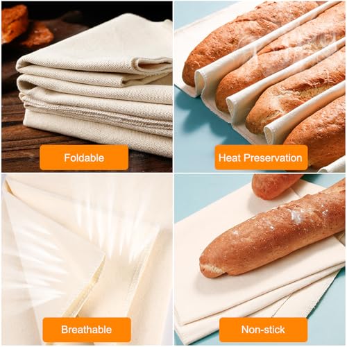 3 Pieces Linnendoek, Broodbakken, 75 x 45 cm Premium Baklinnen, Dough Cloth Premium Broodbak Accessoires, Natuurlijke Linnen Dough Cloth voor het bereiden van deeg en bakken 3