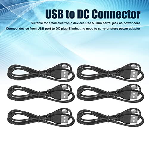6Pcs 5V DC Connector, USB naar DC Power Cable 5.5x2.1mm Opladen Barrel Jack Black