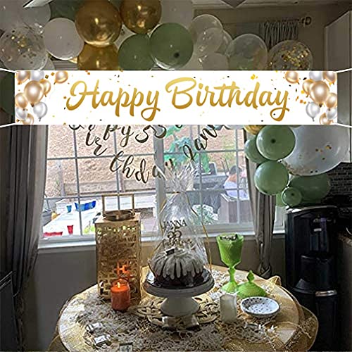 Happy Birthday Court Teken Verjaardag Decoratie voor de mens of vrouw Gelukkige 30e 40e 50e 60e verjaardag Court Banner Gold Ballon 3m x 0,5m Yard Aanmelden Outdoor Hanging Banner 5