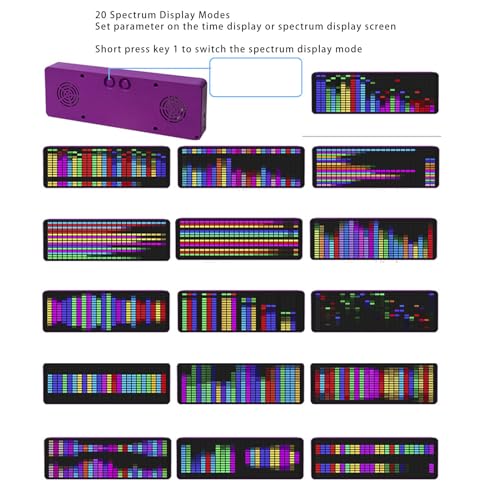 LED-geluidsniveaumeter, muziekspectrumweergave 384 LED 1624 Segment Ritme lichtniveau Voice Sensor Pick-up Analyzer met klok 20 dynamische 7 kleuren 5