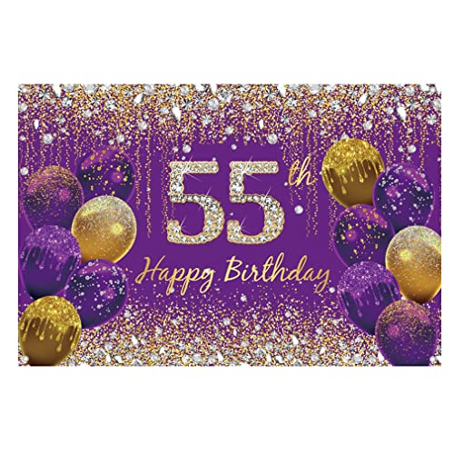 55e verjaardag decoratie vrouwen, paarse stof teken poster verjaardag feest decoratie,55e verjaardag achtergrond banner vrouwen,55e verjaardag feest decoratie