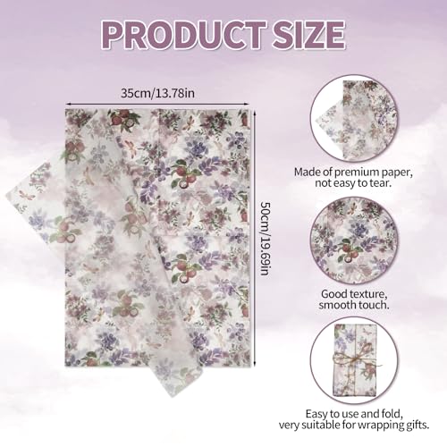 30 vellen Gedrukt weefselpapier, 50x35cm Gladde cadeaupapier Schattig cadeaupapier voor ambachten Decoratie partijen en bruiloften (Mangosteen)