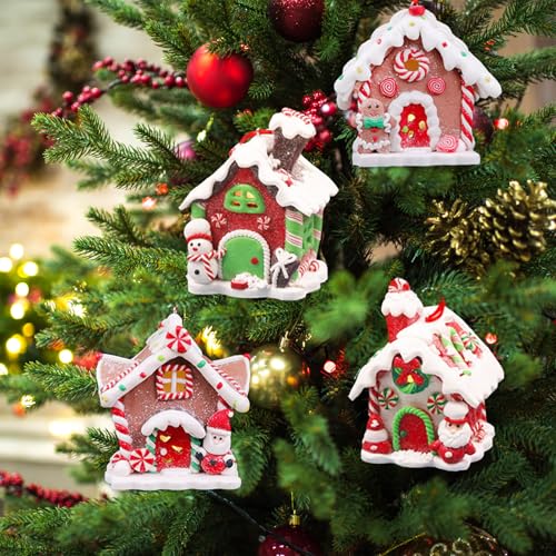 Set van 3 Kerstmis Home Ornamenten, Charmant Kersthuis met LED Lichtgevende Lichten, Zachte Keramische Decoratie Hanger voor Vakantie Feestelijke Decoratie (B) 3