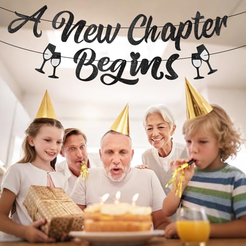 Een nieuw hoofdstuk begint Banner, voorgemonteerde Glitter Decoratie voor Party Banner Ideaal voor Baby Douches Graduation Afscheidsfeesten en pensioen vieringen (zwart) 5