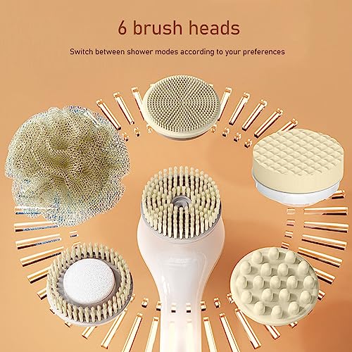 Oplaadbare elektrische badborstel, 360 graden draaibaar, 6 massage koppen, non-slip, 1200mAh Batterij voor eenvoudige terug Scrub en massage 4