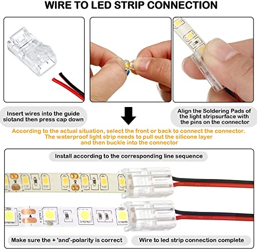 3528 2835 2-pins 8 mm RGB LED-lichtconnectorset, inclusief 20 m LED-verlengkabel, een gatvrije aansluiting, voor een snelle aansluiting van 8 mm LED-strips op de draad 5