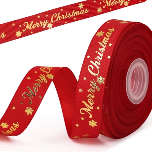 18,2m Vrolijk kerstlint Roll voor cadeau Wrapping Grosgrain Wrapping Touw Xmas Snowflake Ribbon voor huidige verpakking Vakantie feest decoraties