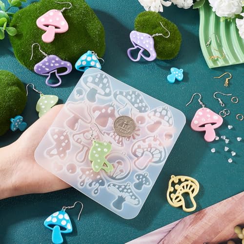 Mushroom hangers Siliconen mallen giethars mallen met oorbellen haken Jump Rings oornoten voor UV Epoxy Hars sieraden maken sleutelhanger ambacht 5