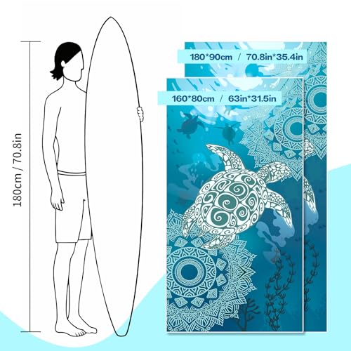 Strandhanddoek, Microvezel handdoek, Badhanddoek, 180 x 90 cm, Quick-Drying, Groot, Licht en dun, Draagbaar, Zandvrij (Turtles) 4